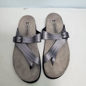 Mephisto Helen Gray Metallic Toe Post Sandal Size 40 (9.5) 41026-2885